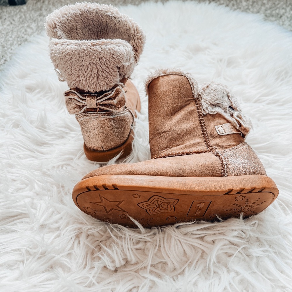 Tombik | Toddler Girl Faux Fur Bow Ankle Boots Size 10